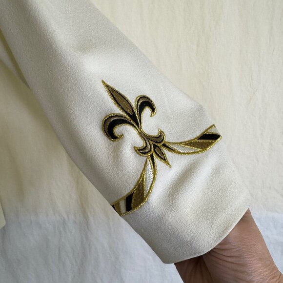 Bob Mackie Wearable Art Jacket & Pant Set Women's Size L Off White Embroidered - Picture 4 of 15